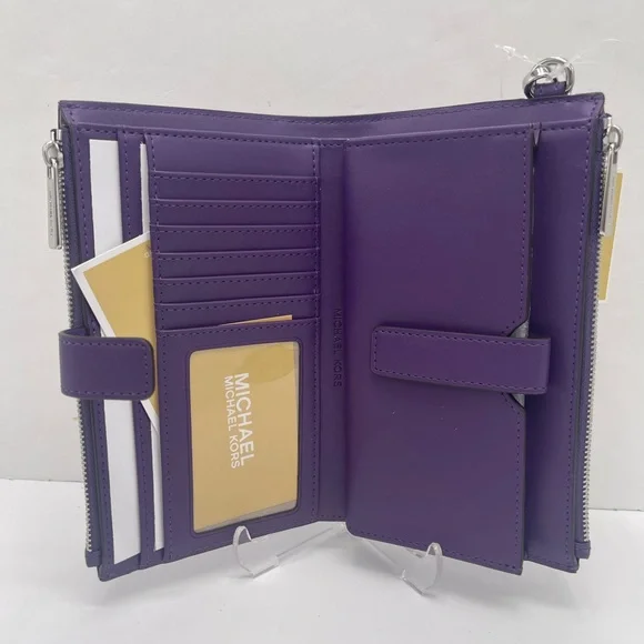 MICHAEL KORS Jet Set Lg Ombré Sign Logo Double Zip Wristlet Phone 
Dark Purple - Picture 13 of 16